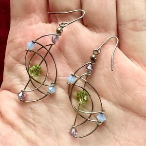 🌸Spring Sale!🌸 Abstract Silver Green and Blue Wire Earrings